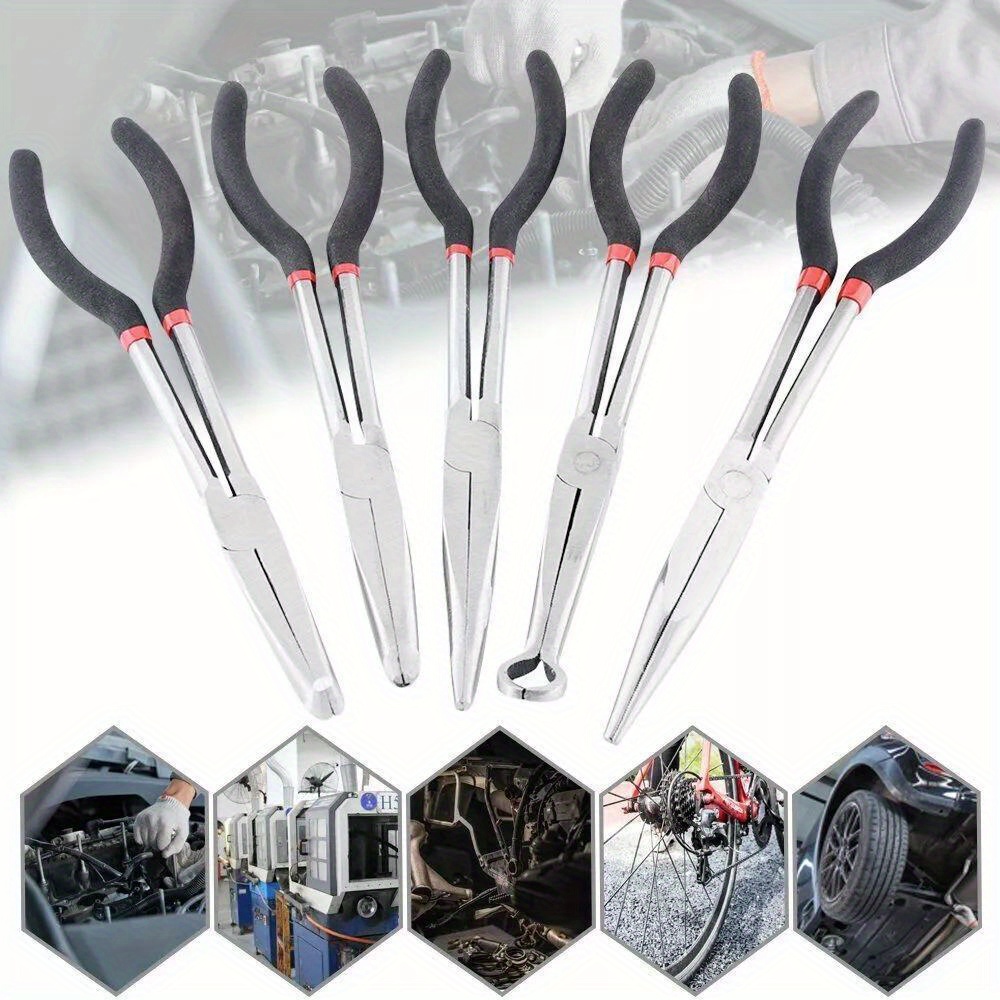 TEMU 5-pack 11-inch Long Needle-nose Pliers, Bent-nose Pliers, Pliers, Spark Plug Pliers Set