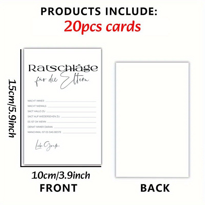 Set Of 20 German-themed Cards For -to-be Parents - A Fun Activity For Wedding And Engagement Celebrations, Ideal For Party Decor And Gifts