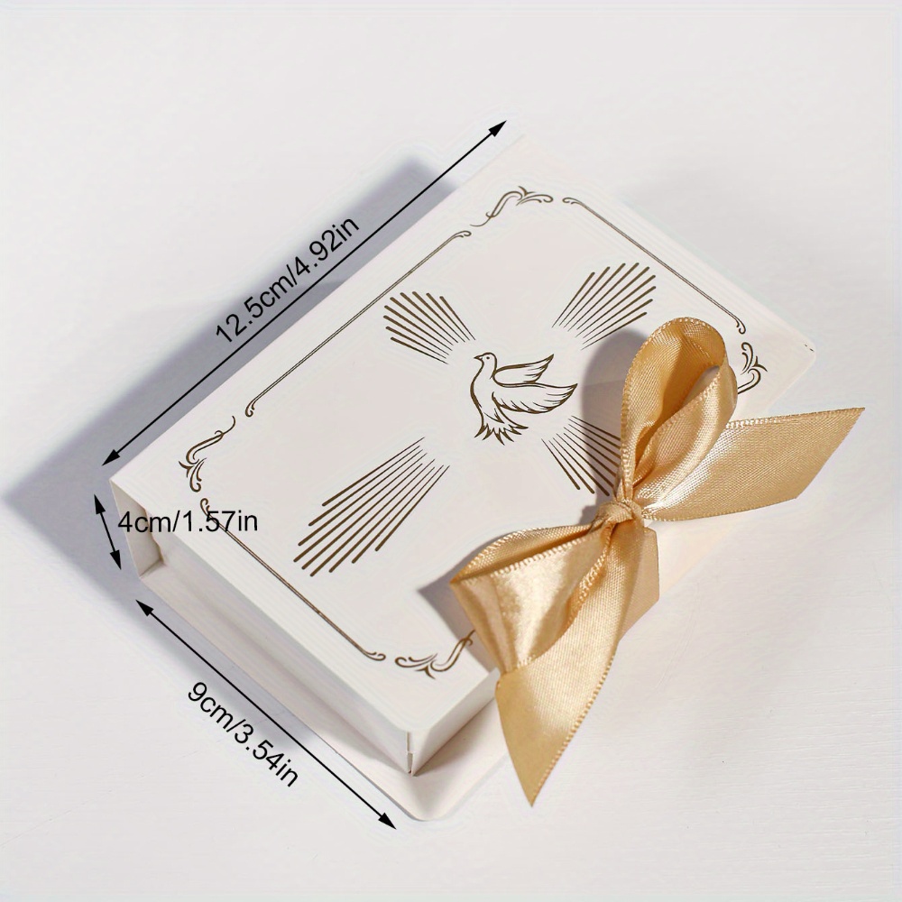 Image of 5pcs Style Gift Box With And Cross Design, Religious Theme Candy Box With Satin Ribbon, Elegant Party Favor Packaging For Baptism, Communion, Easter, Memorial Or Church Events