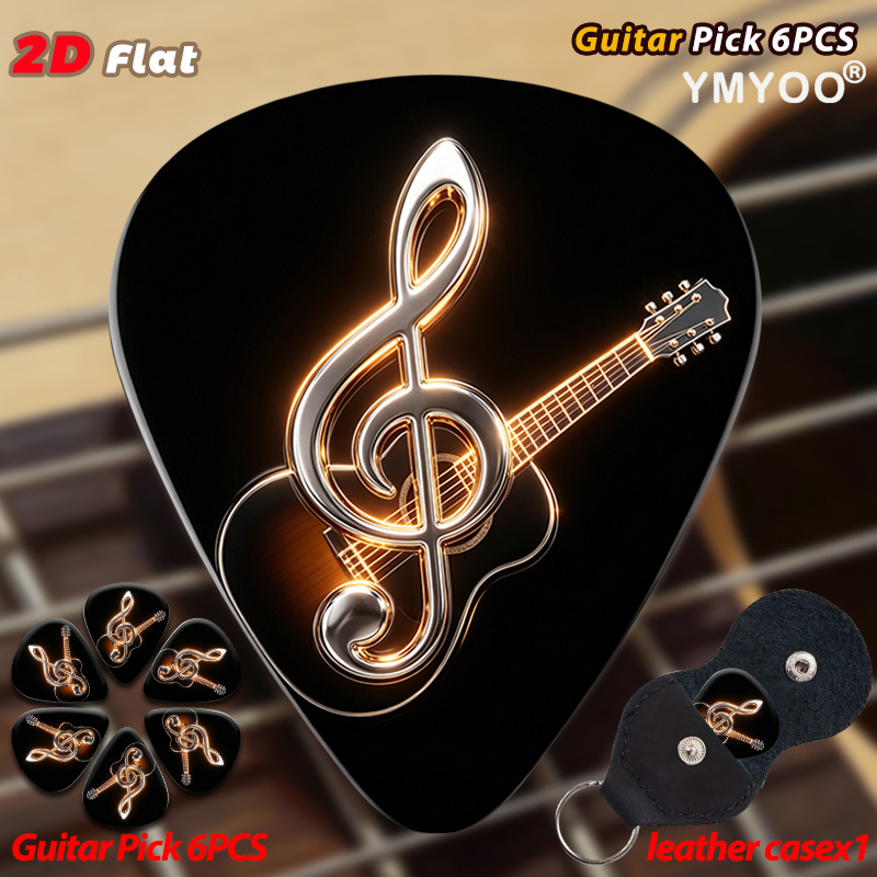 TEMU 2d Flat 6pcs Guitar Picks Guitar Pick Set With Treble Clef And Guitar Design For Live Music Shows, Studio Recordings, And Home Practice, 2d Flat