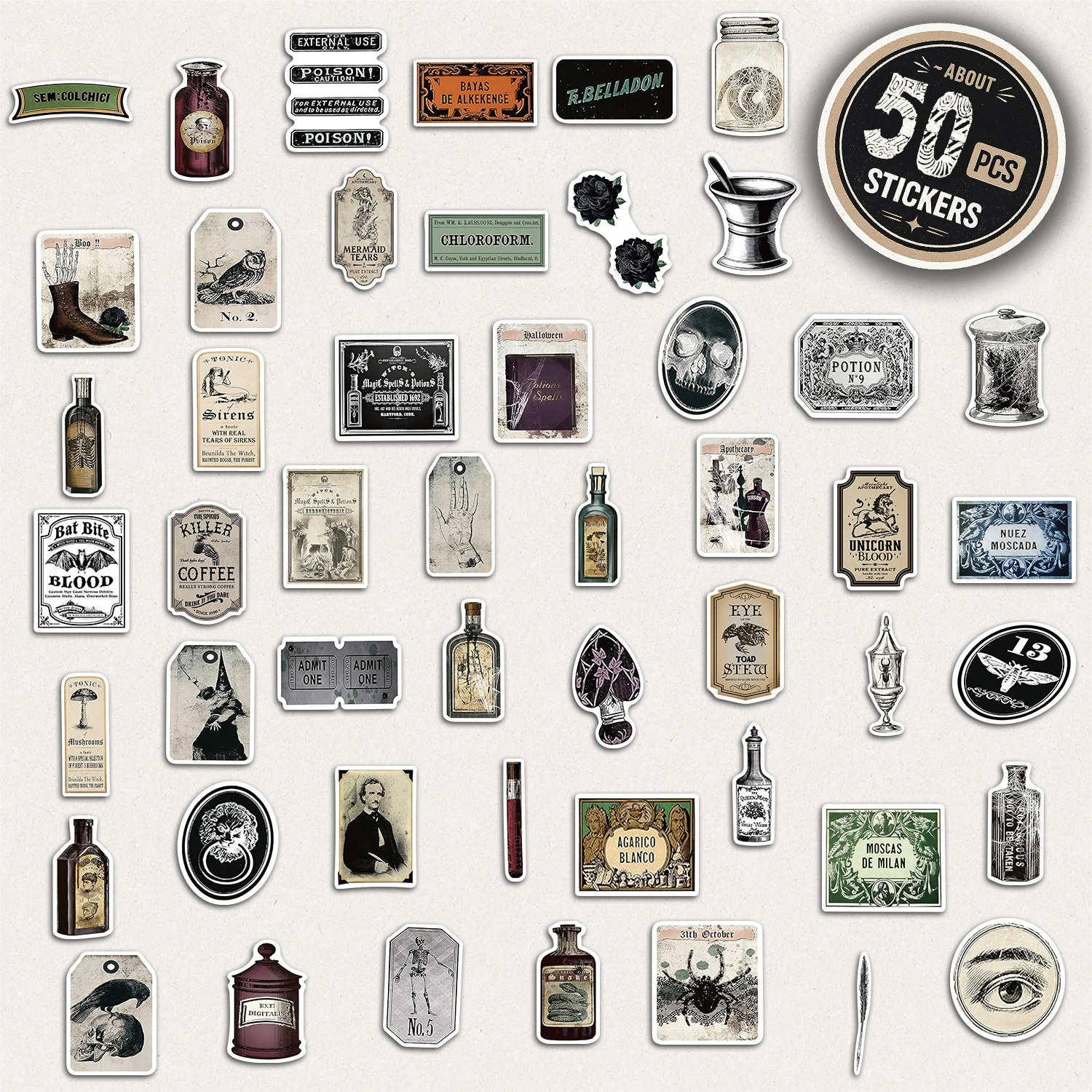 TEMU 50pcs Bottle Label Stickers, Aesthetic Decorative Die Cut Sticker Pack For Notebook, Journal, Planner, Laptop, Tablet, Phone Case, Office