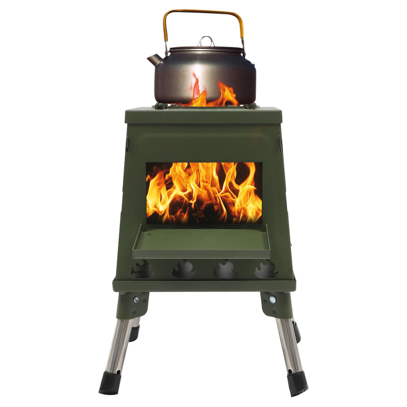 TEMU Tent Stove, Rocket Stove Outdoor, Green, Portable Wood Stove For Camping, Outdoor, Tent Heating, Camping, Tent Stove, For Cooking