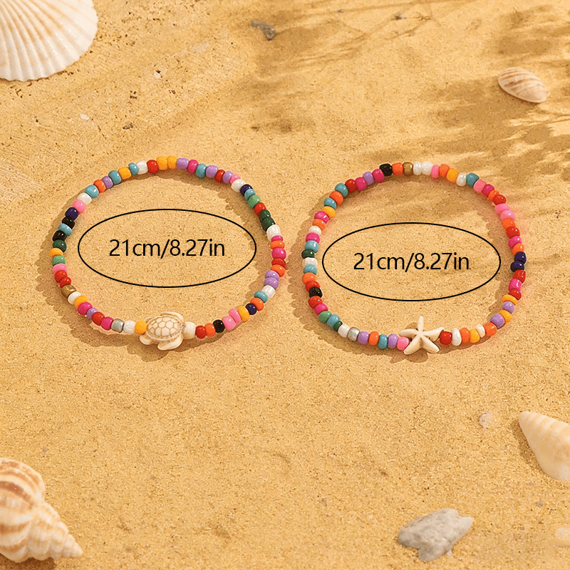 2pc Women's Ocean Breeze Foot Chain Set, Bohemian Style