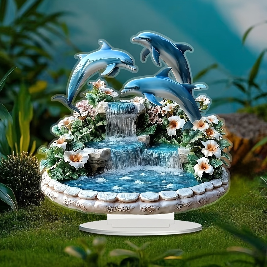 

1pc 2d Flat Color Printing Fashion Style Crystal Dolphin Fountain Decoration - Desktop Animal Theme Art, Perfect Gift For Home And Office Decoration