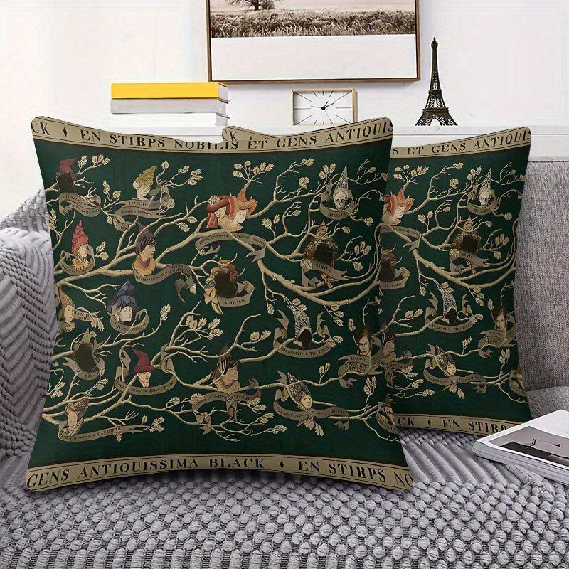 TEMU Lot de 2 taies d'oreiller décoratives en peluche courte, tissu ultra-doux imprimé sur une face, motif arbre généalogique et branches, lavables à