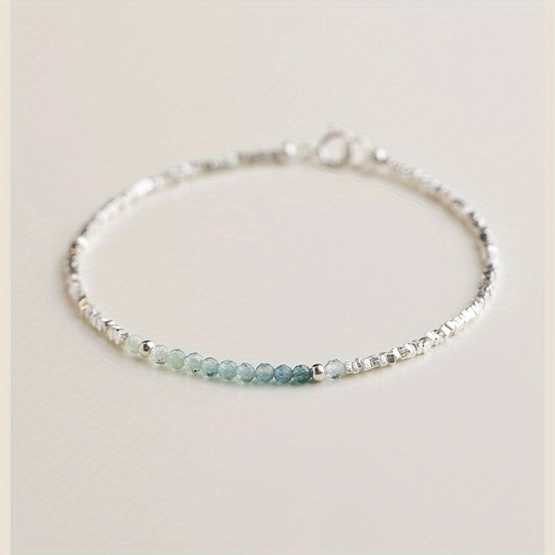 TEMU A Delicate Women's Bracelet Made Of 925 Silvery With A Fine Silvery Aquamarine Design, Showcasing A Light Luxury Aesthetic And A Unique Broken
