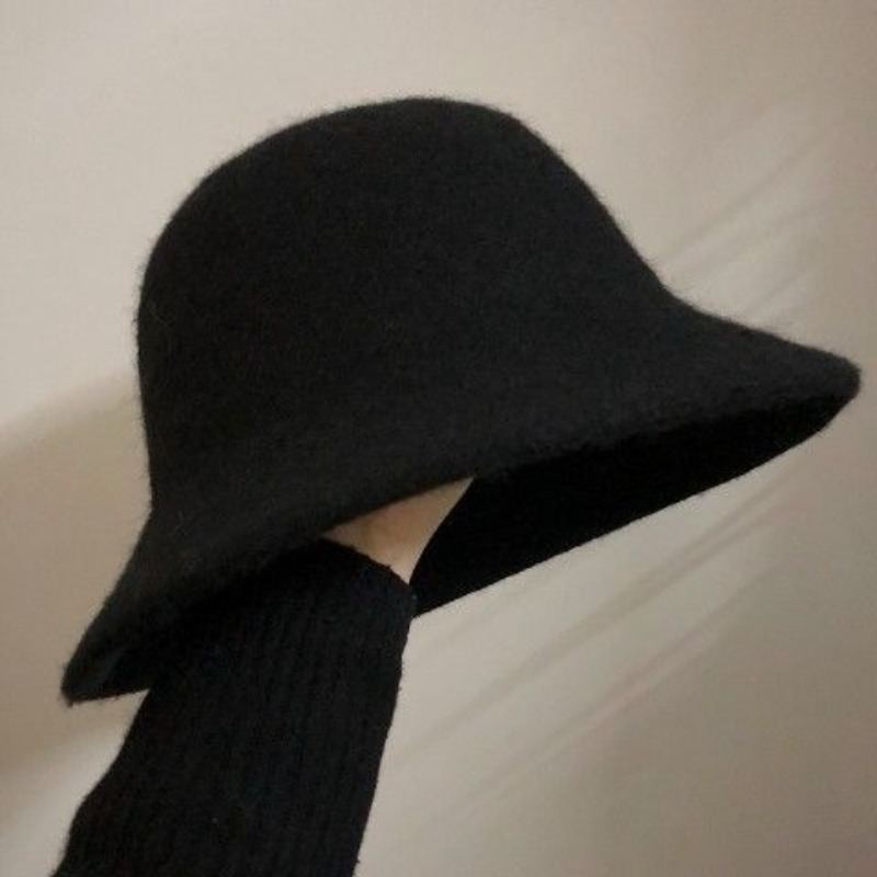 Full Wool Foldable Hat Autumn Winter Bucket Hat Retro Style Fluffy Thickened Basin Hat