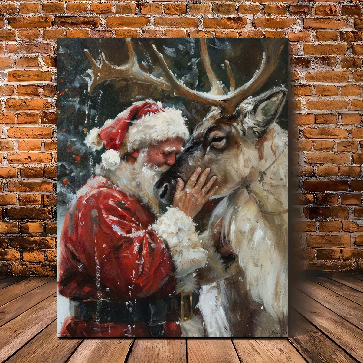 

Santa & Reindeer Canvas Art With Wooden Frame - Living Room Decor, Ideal For Christmas, Thanksgiving, Halloween Parties Holiday Decorations, Best For Christmas, Thanksgiving