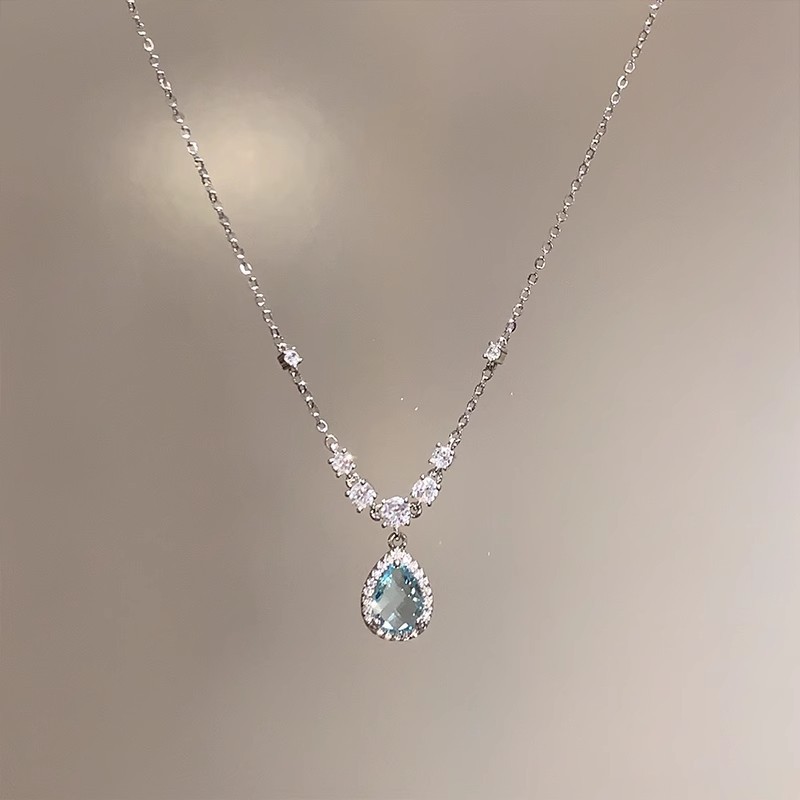 TEMU 1pc Women's Blue Teardrop Necklace - Retro Minimalist K- Plated Pendant Suitable For Beach, Daily Wear, Parties & Gifts, Elegant Chain For