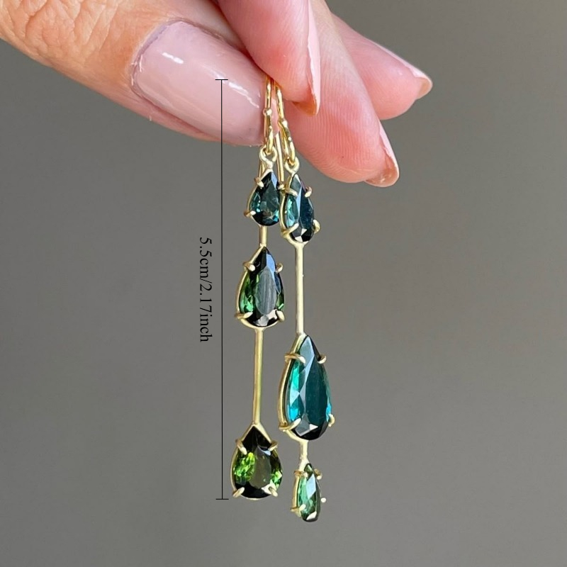 Women's Stylish Irregular Long Dangle Earrings with Green Synthetic Zirconia