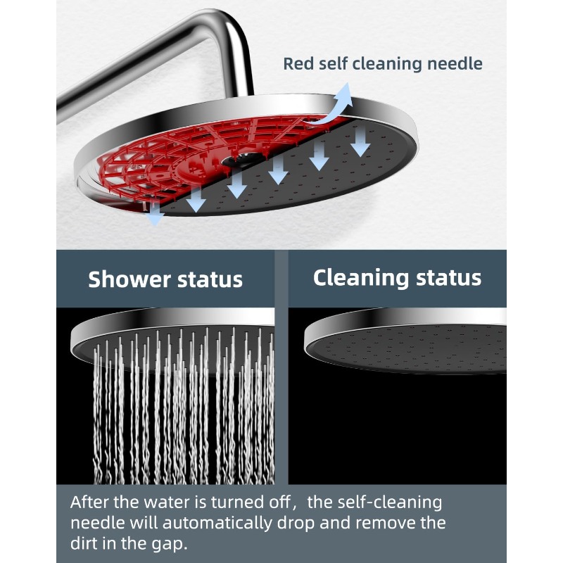 10-Inch Round Fixed Rainfall Shower Head with Self-Cleaning Feature