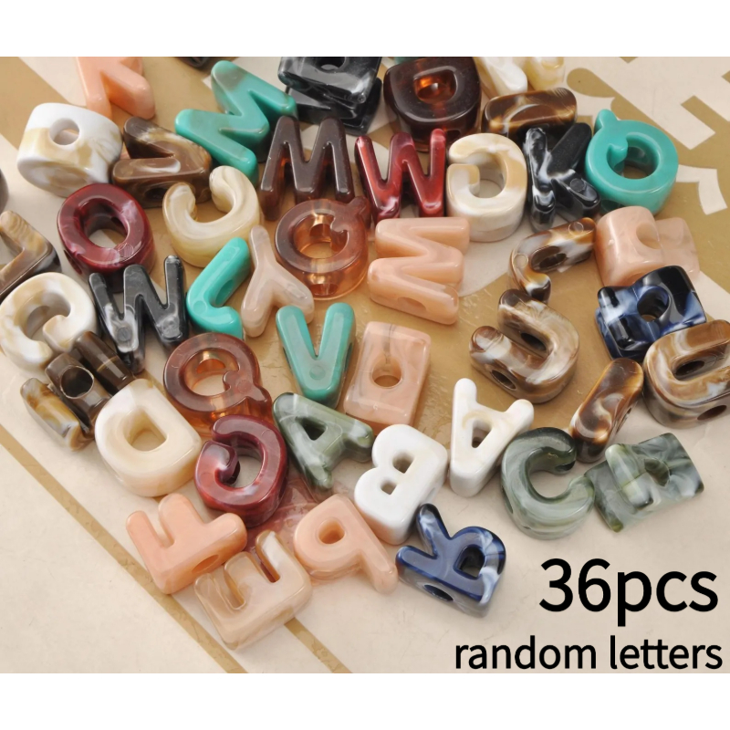 TEMU Lot de 21/36 grandes perles lettres en marbre A-Z - Perles lettres en acrylique, adaptées aux projets de bricolage, breloques de sac, bracelets,