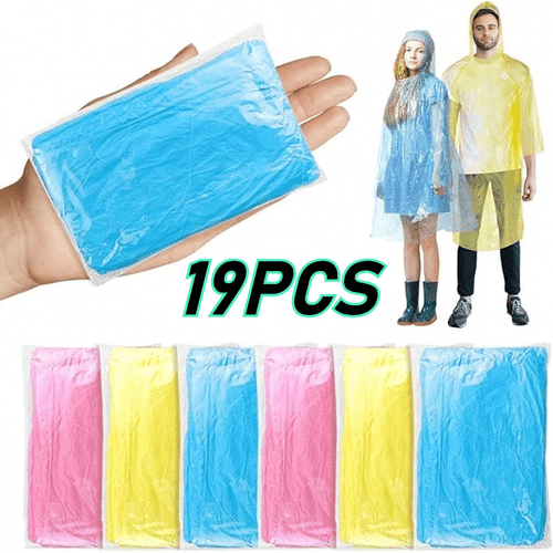 19pcs universal mini raincoat made of durable pe material suitable size for easy carrying outdoor activities like hiking camping and fishing windproof blue male and female adult emergency raincoats