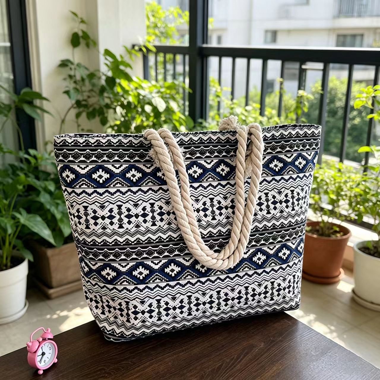 TEMU Ethnic Style Women's Bag, High-end Light Luxury Underarm Bag, Handbag, Tutoring Bag, Hemp Rope Tote Bag. A Spacious Beach Tote Bag Featuring A
