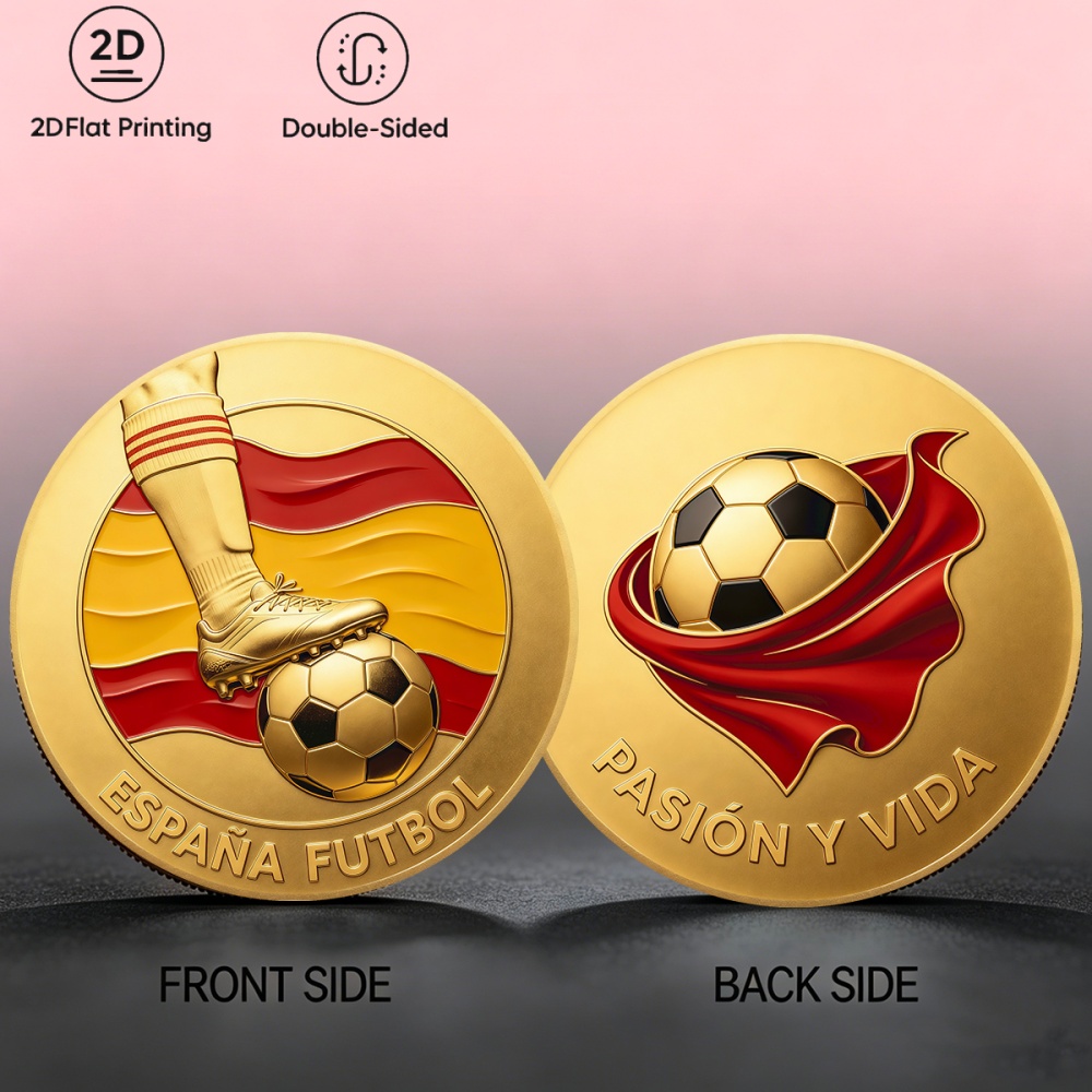 TEMU Réplica de moneda 2D, 1 pieza, moneda de cara con temática de fútbol español, un coleccionable que transmite y , adecuada como regalo de para
