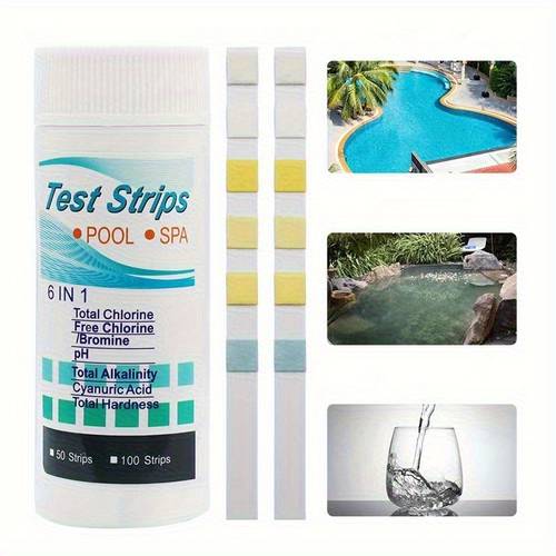 50 pack 6 in 1 pond and water test strips accurately measures ph bromine total alkalinity cyanuric acid and total hardness suitable for above ground pools hot tubs and spas