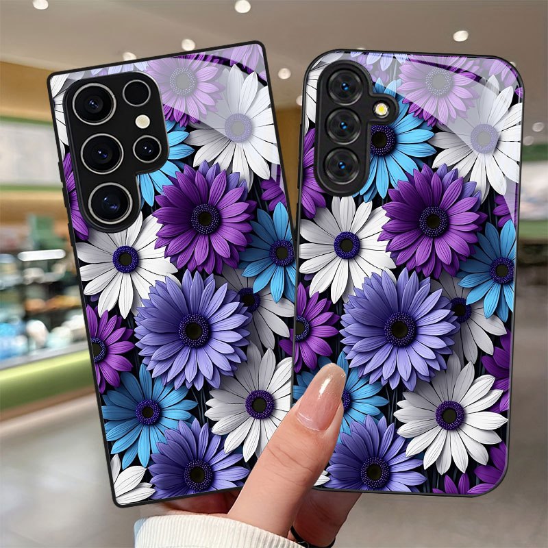 TEMU Phone Case - Purple Blue White Daisy Print Phone Case With Lens Protection For Galaxy S9+/s10/s20+/s20 Ultra/s21 5g/s21+/s22/s23 Plus/s24