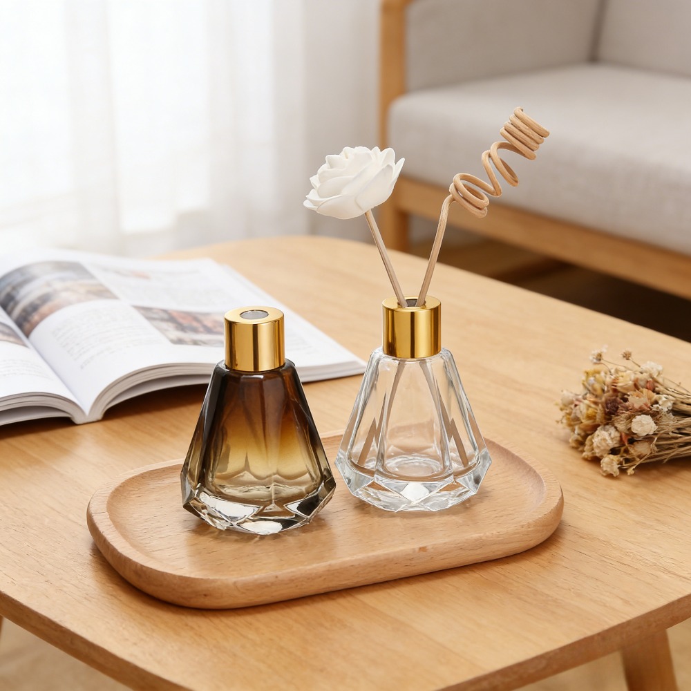 TEMU 2pcs 60ml Quadrilateral Essential Oil Diffuser Bottles - Modern Home Decor For Living Room, Bedroom, Office - Glass Container, Bedroom