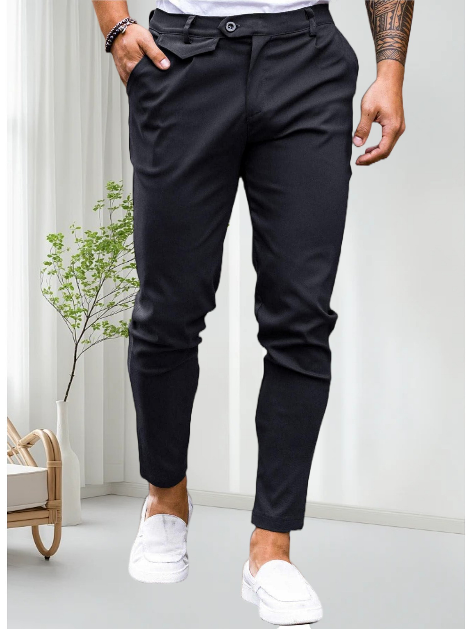   mens     chinos 100 cotton 220gsm flat front tapered trousers machine washable casual dress pants for  