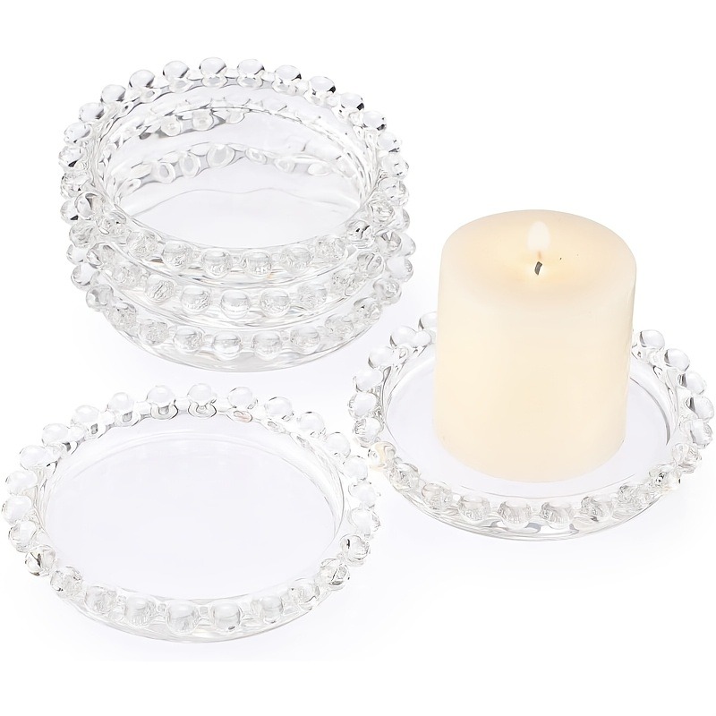 TEMU 7pcs Transparent Holders With Beaded Borders & Polished Coasters - Table Centerpiece Suitable For Wedding, Dinner Decor, Stable Coaster Base For