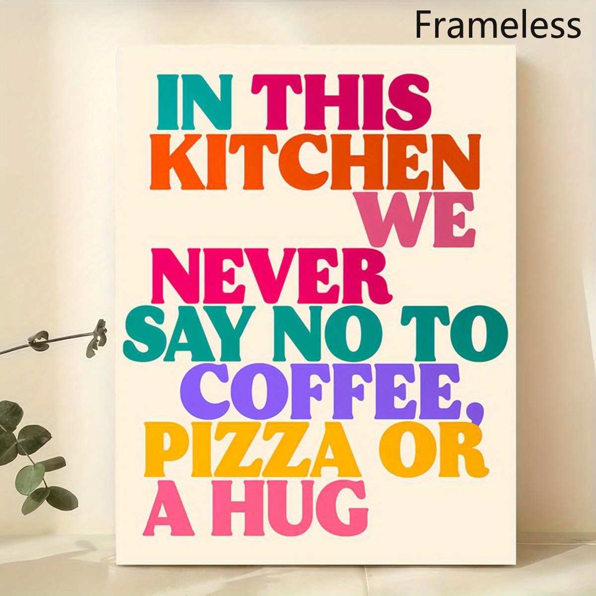 TEMU 2d Flat, 1pc "in This Kitchen" Funny Coffee & Pizza Lover Quote Canvas Poster - Colorful Vertical With Multicolor Text Design, Kitchen Decor For