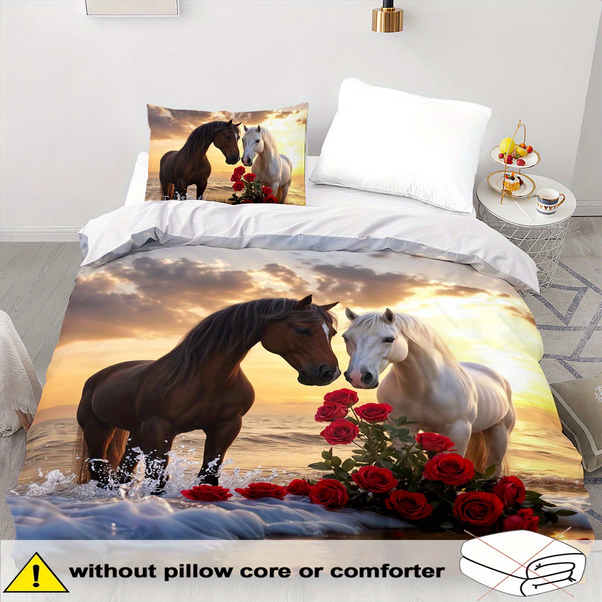 TEMU Juego de nórdica con temática de caballos - 2/3 piezas, , y transpirable, ropa de cama estampada con temática de animales, juego de nórdica