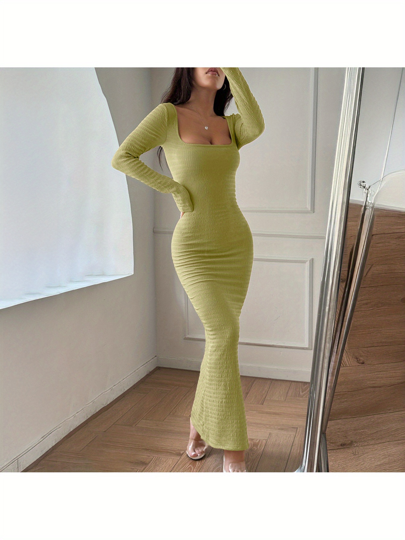 elegant women's wrap tie-front dress - long sleeve, bodycon fit for spring  & fall, machine washable | Free Shipping On Items Shipped From Temu | Temu