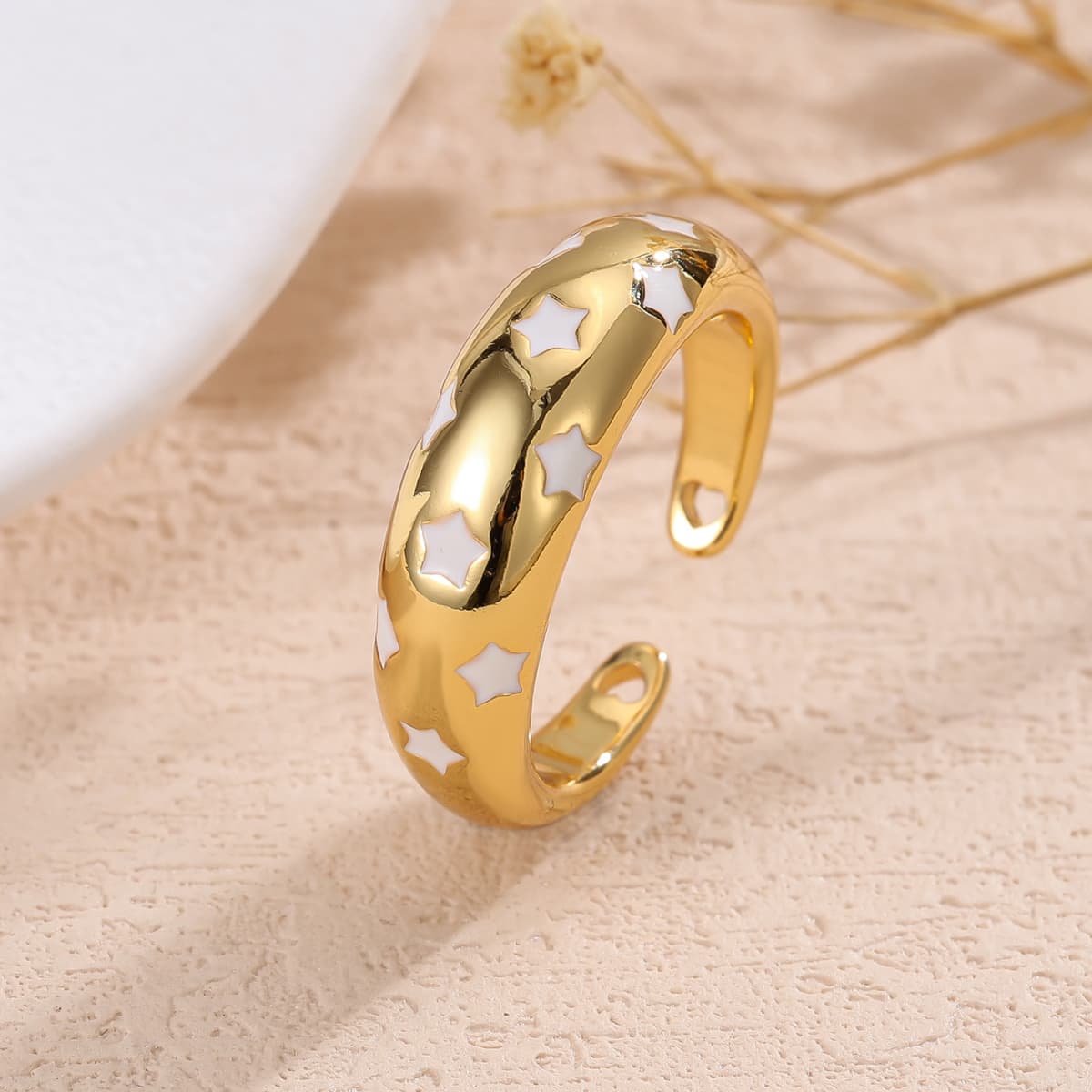 Adjustable Open Copper Ring with Aesthetic Five-Pointed Star Accent