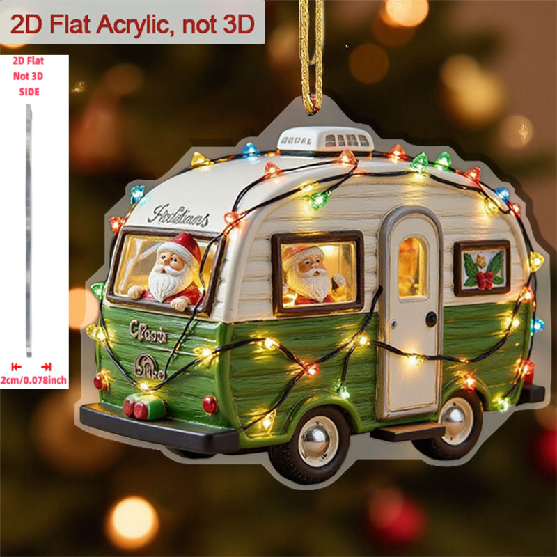 TEMU 2d Flat, 1pc Van Christmas Ornament - Vinyl Hanging Decoration With & Santa Claus Design, Green Suitable For Wall Or On-wall Decor, Lightweight