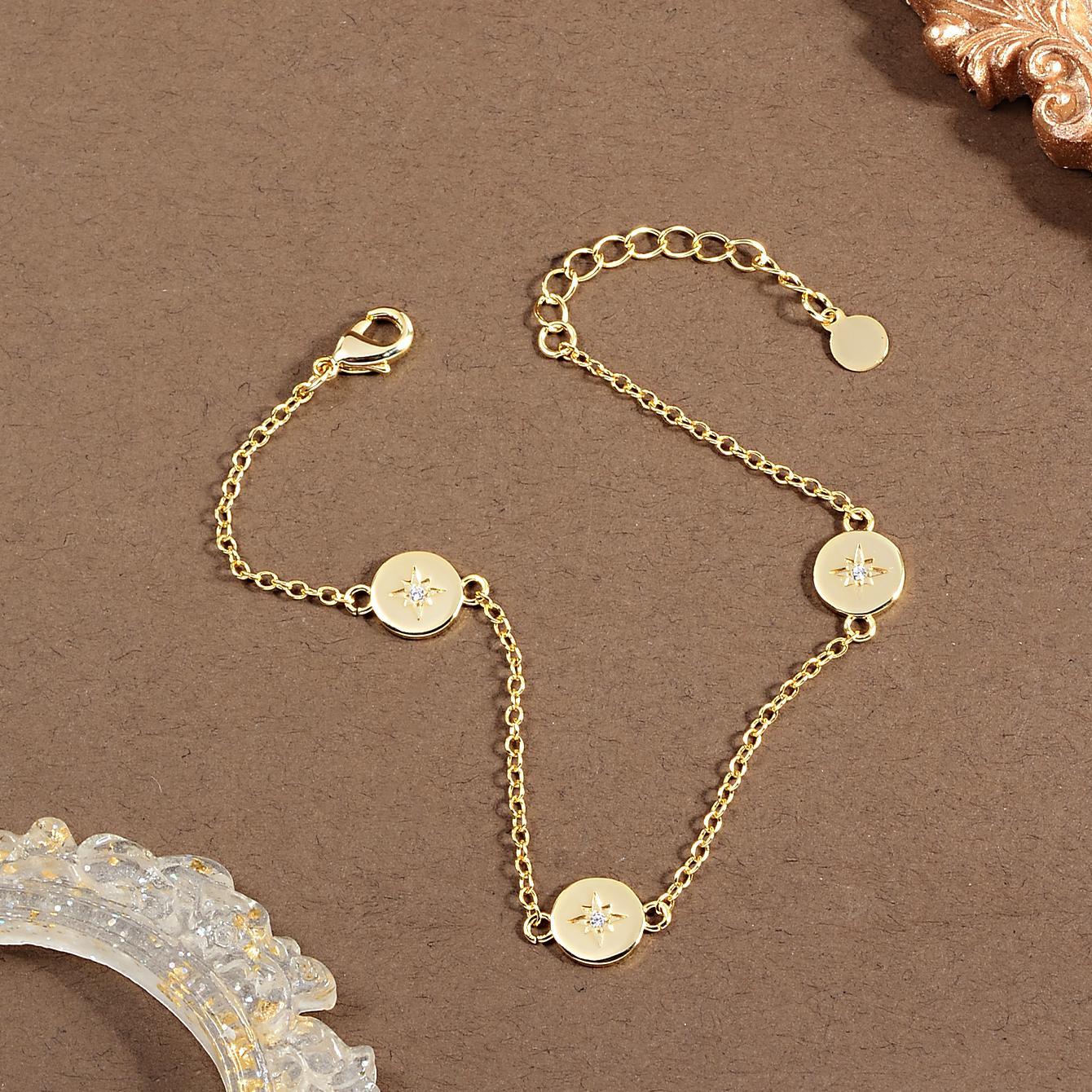Women's Golden Three Round Link Chain Bracelet