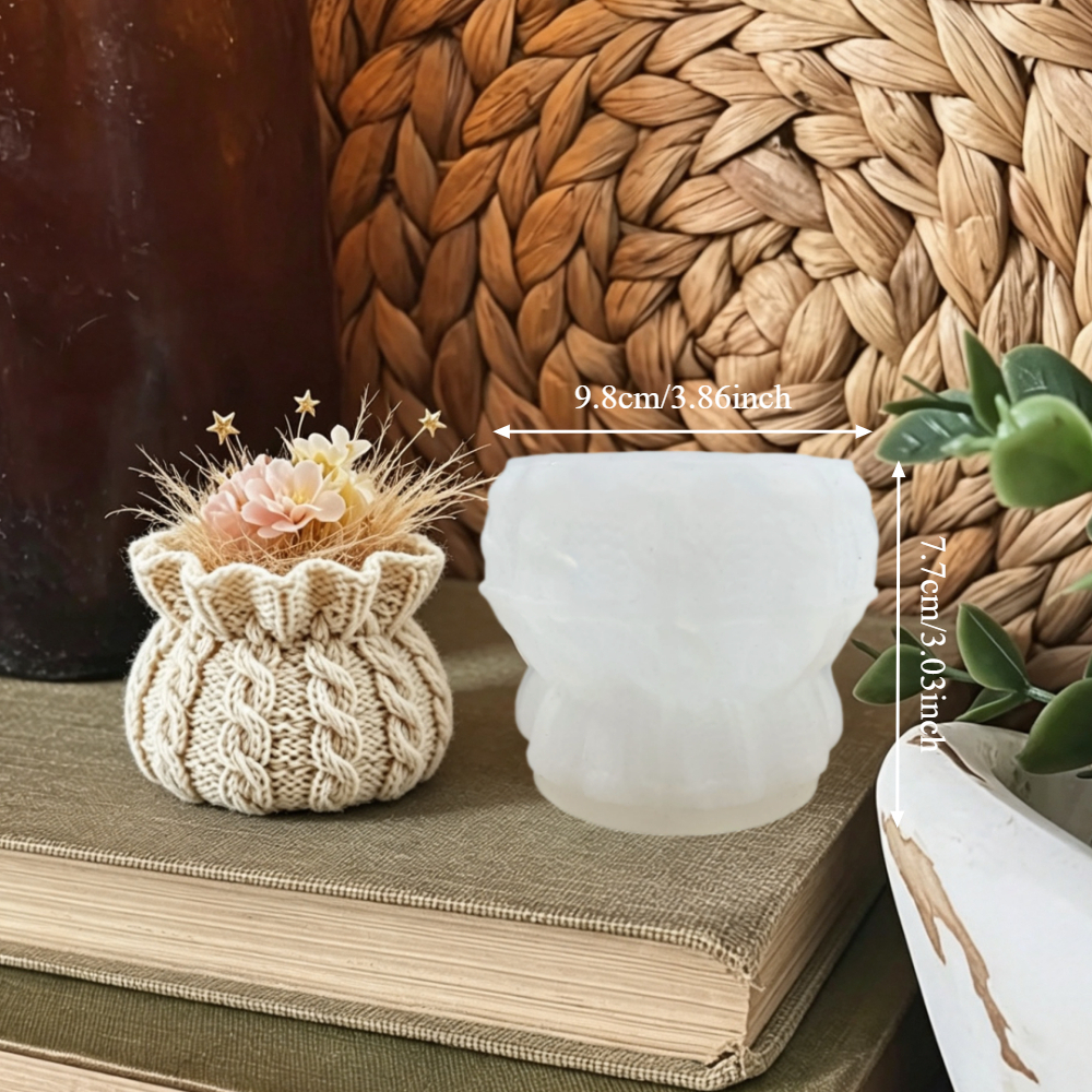 TEMU Stampi in resina per Natale, stampo in silicone 3D per vaso di fiori lavorato a maglia, stampo per contenitore portacandele con texture a maglia