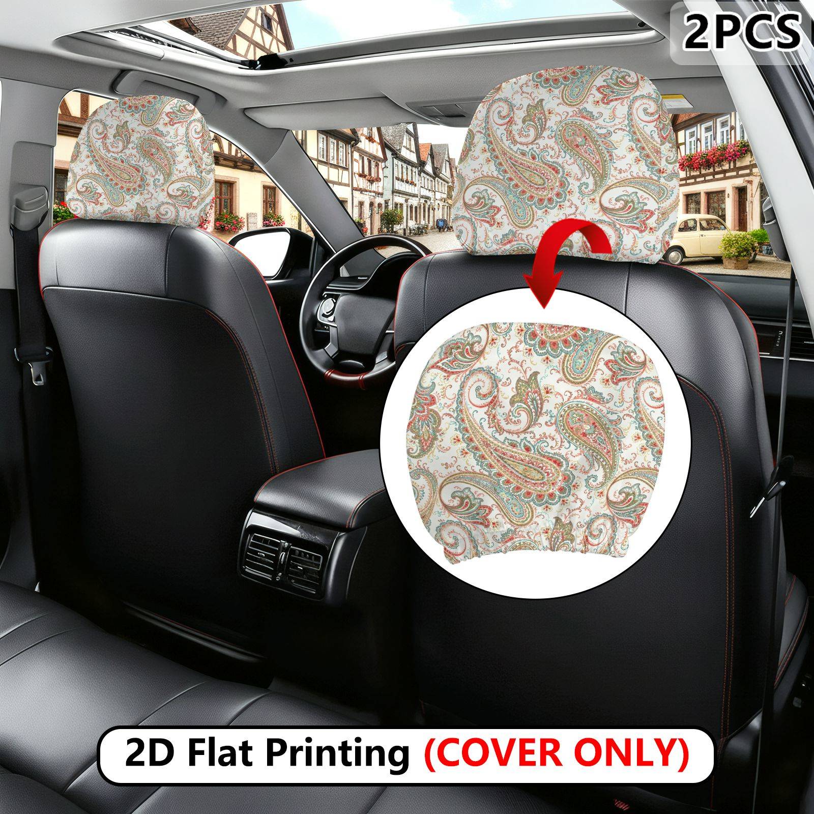 2d flat 2pcs paisley beige pattern print car headrest covers cover   not a headrest seat protection with high   design and no filling   covers