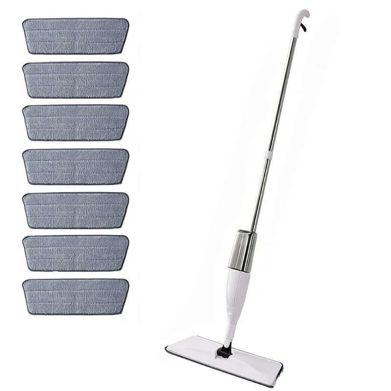 TEMU 8pcs [1mop+7 Replace Mop Cloth] Household Hand And Wet Mop, Spray Mop, With Its Own Water Reservoir, And Replaceable Rag, Very Suitable For