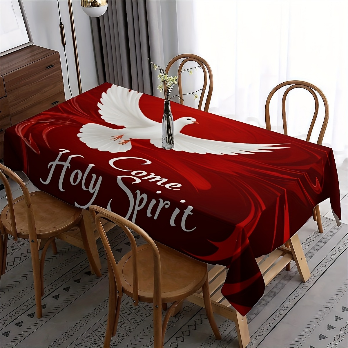 1pc   red rectangular tablecloth with white quail design   holiday parties restaurant decorations and holiday tablecloth settings table decorations spiritual decorations