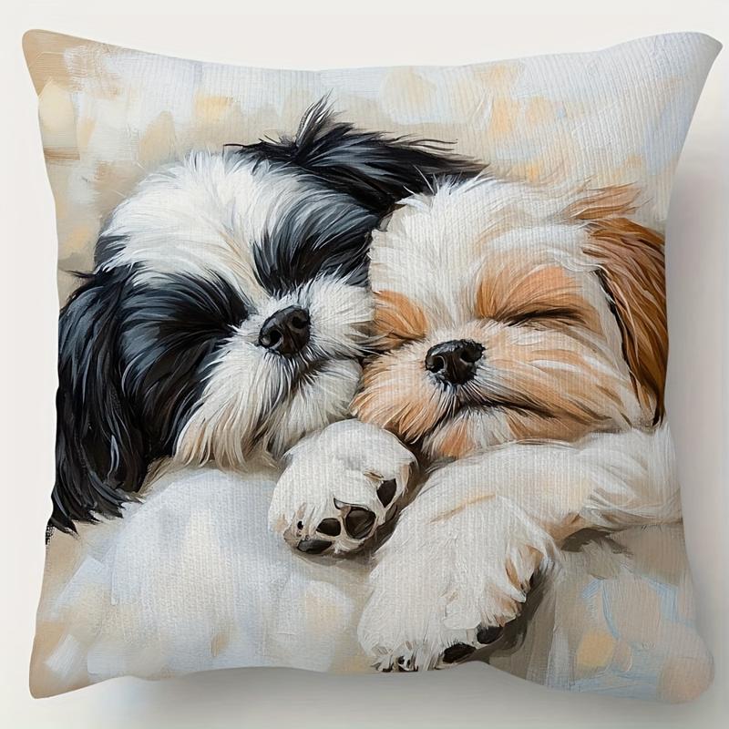 TEMU 1pc " Shih Tzu Cover - For Home Decor" Soft Plush Pillowcase, Measuring 17.7 Inches By 17.7 Inches, Does Not Include Pillow Insert, Printed On ,