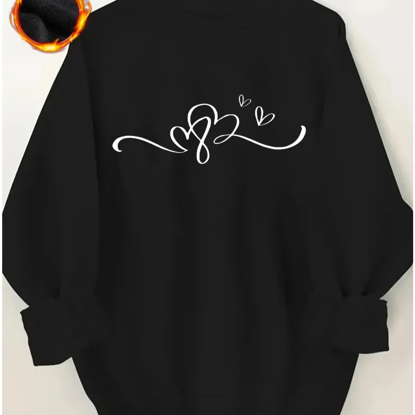 

Cozy & Stylish Women's Fleece-lined Sweatshirt Heart Design - Long Sleeve, Round Neck Pullover For Autumn & Winter, Machine Washable