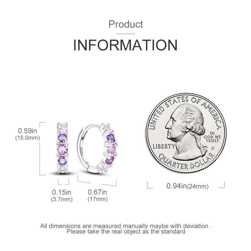 Women's 925 Sterling Silver Pink Purple Gradient Earrings