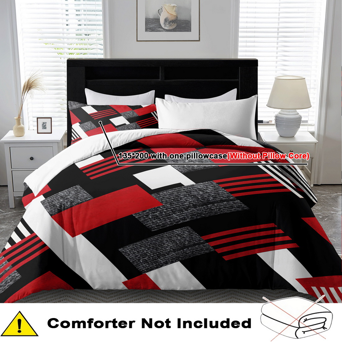 TEMU 2/ 3pcs Quilt Cover Set, Geometric Stripes Print Duvet Cover Set, King Bedding, Polyester Machine Washable, Quilt Decoration, Bedroom , Birthday