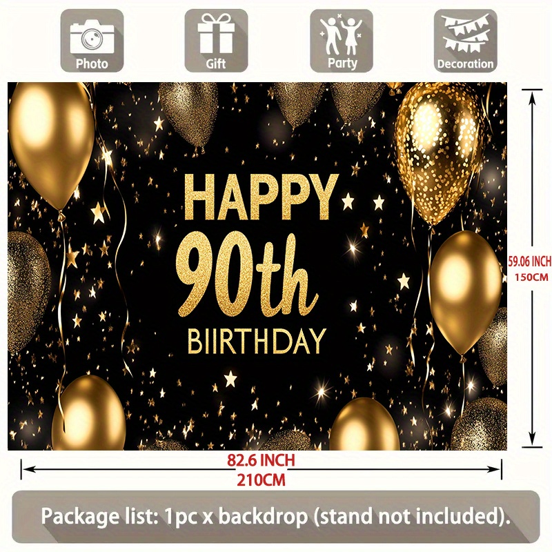90. Geburtstag Banner Schwarz-gold Holografisch - 3,9m Lang Für Innen & Außen - Partydeko Zum Aufhängen