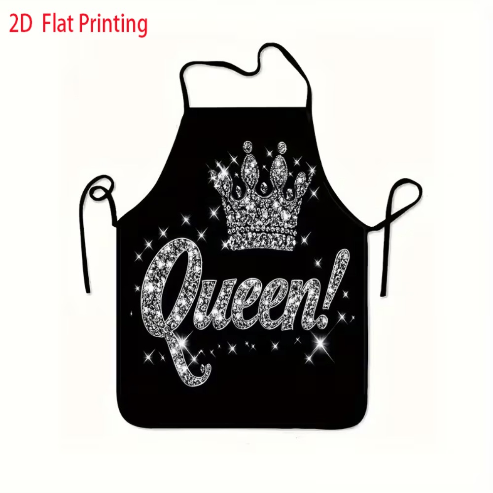 TEMU 1pc "queen" Decor Apron, Printed Kitchen Bib, Unisex Adjustable Home Kitchen Baking Work Apron - Uniform - Suitable For Daily Cooking, Baking,