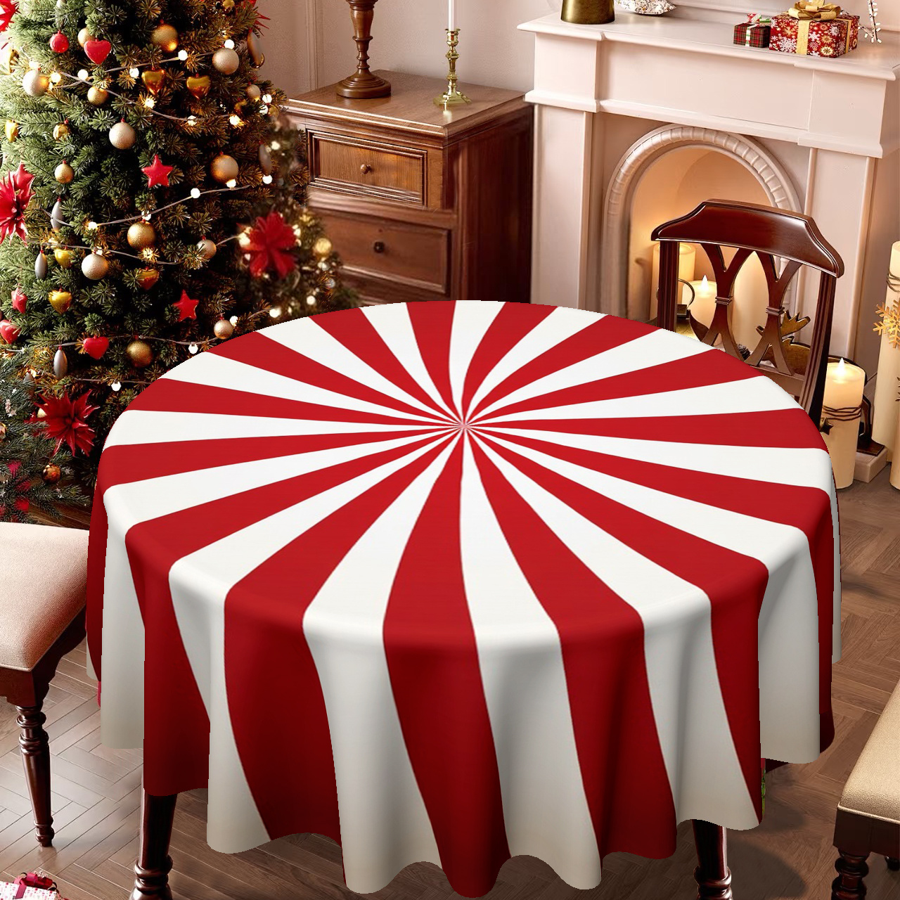 TEMU Round Tablecloth With 2d Printed Design, Suitable For Valentine's Day And Easter, Featuring Festive Red And , Decorating Your Dining Table,
