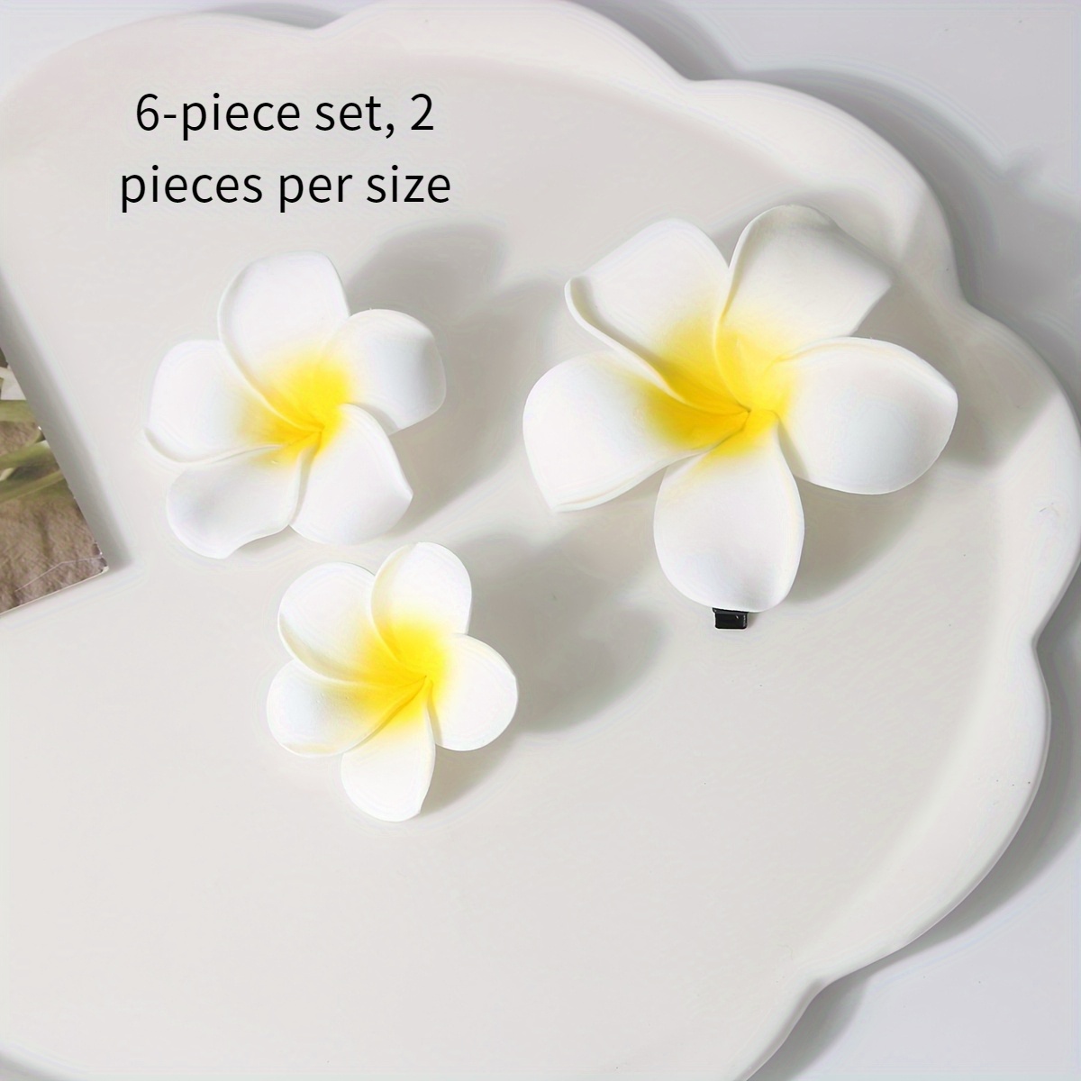 6pcs Elegant Frangipani Women's Hair Clips - Fashionable Retro Style Hair Additions With White And Yellow , Perfect For Anniversaries Or Special Occasions