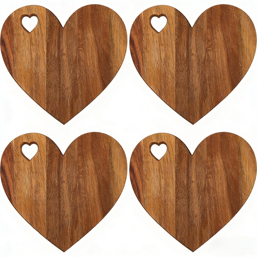 TEMU Of 2 Or 4 Heart-shaped Cutting Boards Made From Acacia Wood, Perfect For Serving Cheese, Bread, And Meat. Ideal For Valentine's Day, Weddings,