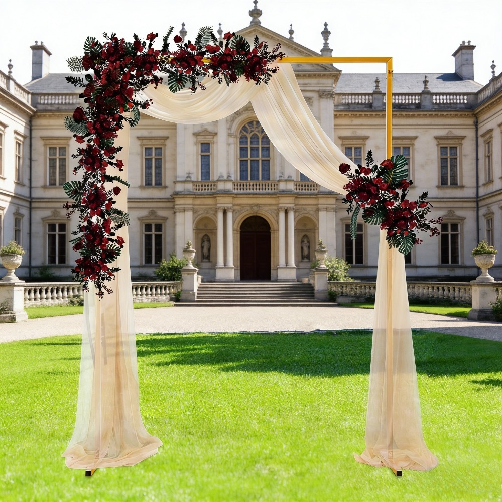 E-shop Goldener Metall Quadratischer Hochzeitsbogen Blumen Rahmen Hintergrund Ständer, 6.56 FT Ballonbogen Hintergrund Ständer Rahmen für Braut