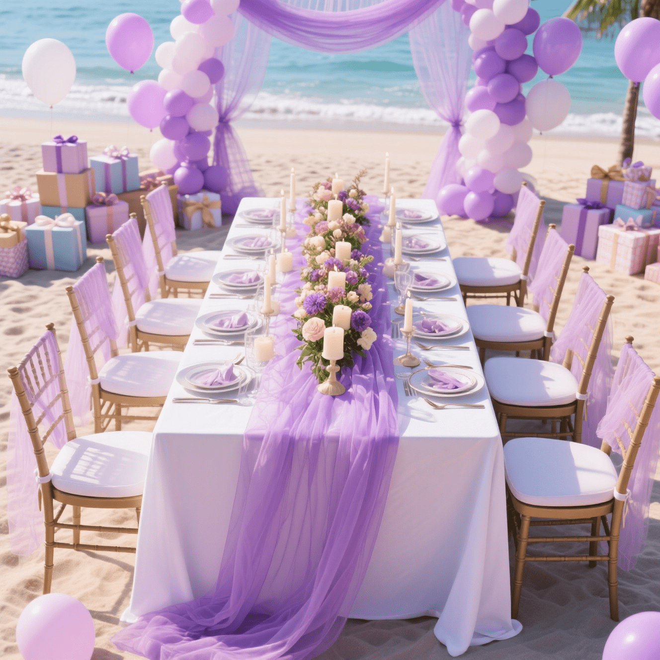 TEMU 1pc Purple Chiffon Table Runner With Soft Misty Drape, Suitable For Beach Party Long Tables, Luxurious Indoor Banquet Tables, Rooftop Viewing