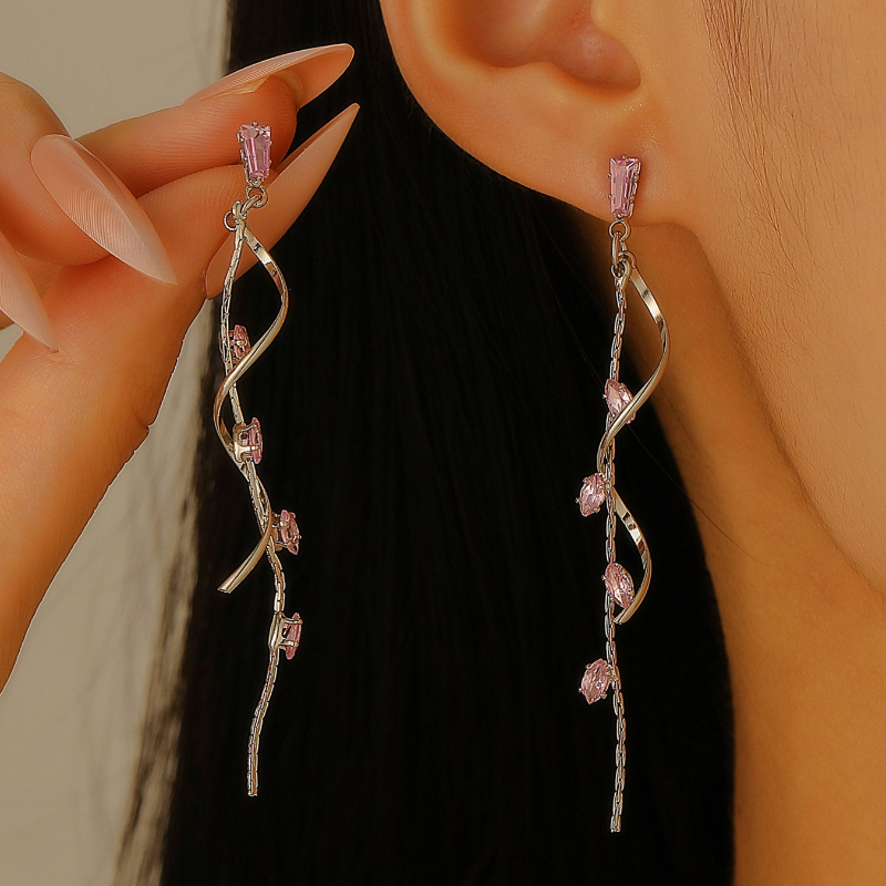 Exquisite Tassel Earrings with Synthetic Zirconia, Elegant Design
