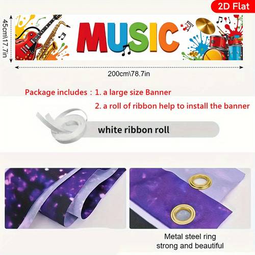 2d flat 1pc large 17 7x78 7 inch music themed party banner with lettering and musical instrument patterns suitable for vibrant indoor outdoor decor for birthdays anniversaries weddings christmas new year thanksgiving