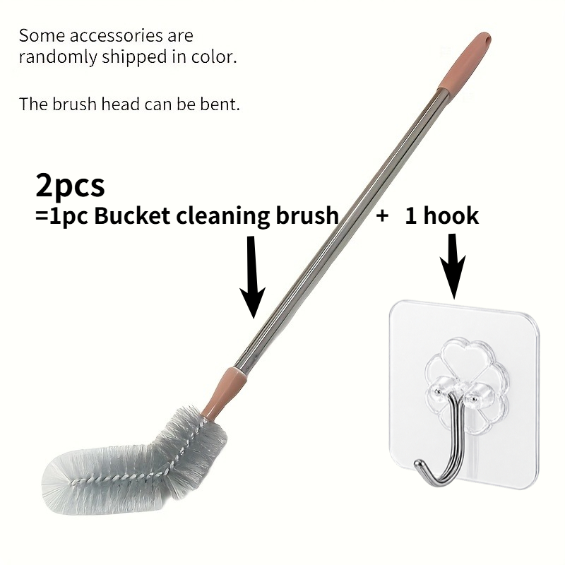 TEMU 2pcs 360-degree Blind Spot-free Bucket Brush Set - All-angle Cleaning Brush For Water Containers And Dispensers, 1pc Brush And 1pc Hook