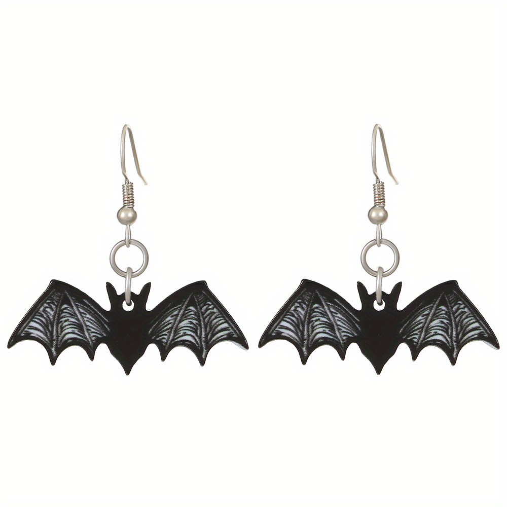 TEMU Boucles d'oreilles pendantes plates 2D, 1 paire de style punk gothique pour femme, d'Halloween : chauve-souris, , main de squelette, matériau