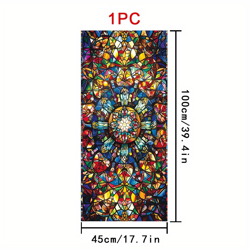 TEMU 1 Roll Of Intricate Stained Geometric And Floral Pattern Window Film, 45Ã100cm, Frosted Pvc Material, Static Cling Decorative Window Film,